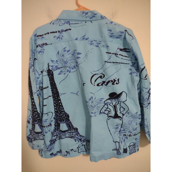 Vintage Jane Ashley Woman Jacket Size 1X Blue Paris Print Lightweight Artsy - Picture 6 of 6
